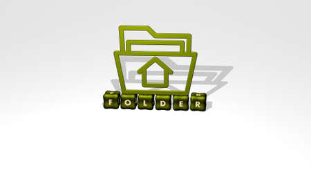 3D illustration of FOLDER graphics and text made by metallic dice letters for the related meanings...
