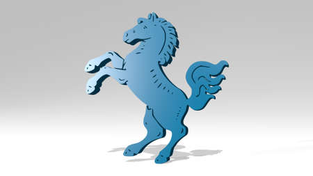 horse stand with shadow. 3D illustration of metallic sculpture over a white background with mild texture. animal and beautifulの写真素材