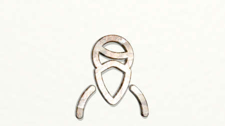 CRIME MAN RIOT on the wall. 3D illustration of metallic sculpture over a white background with mild...