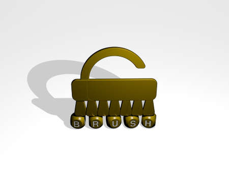 3D graphical image of brush vertically along with text built by metallic cubic letters from the top perspective, excellent for the concept presentation and slideshows. background and illustrationの写真素材