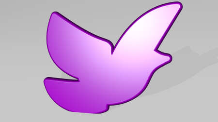 bird from a perspective with the shadow. A thick sculpture made of metallic materials of 3D rendering. animal and illustrationの写真素材