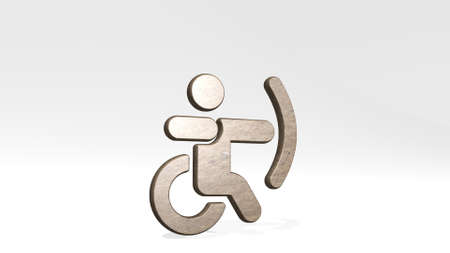 archery casting shadow from a perspective. A thick sculpture made of metallic materials of 3D rendering. illustration and arrowの写真素材