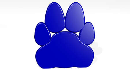 CAT OR BEAR PAW stand with shadow. 3D illustration of metallic sculpture over a white background with mild texture. animal and cuteの写真素材