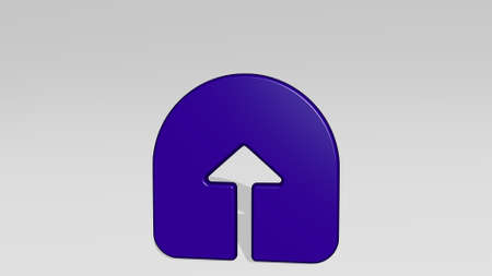 NAVIGATION UP stand with shadow. 3D illustration of metallic sculpture over a white background with mild texture. icon and mapの写真素材