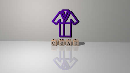 3D illustration of COAT graphics and text made by metallic dice letters for the related meanings of...