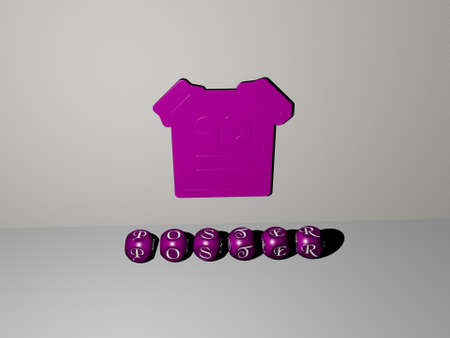 3D illustration of POSTER graphics and text made by metallic dice letters for the related meanings...