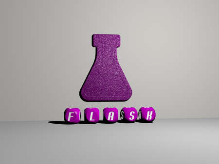 3D illustration of FLASK graphics and text made by metallic dice letters for the related meanings of...