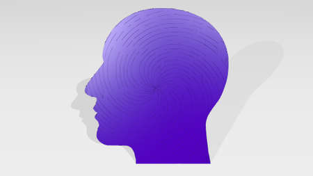 man profile on the wall. 3D illustration of metallic sculpture over a white background with mild texture. icon and portraitの写真素材