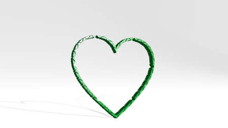 HEART from a perspective on the wall. A thick sculpture made of metallic materials of 3D rendering. illustration and backgroundの写真素材