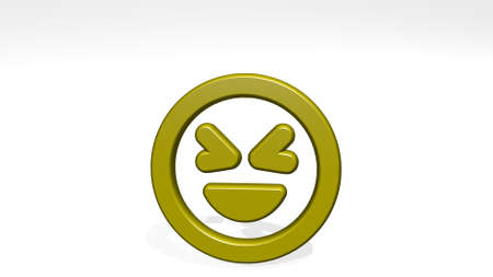 SMILEY PRANK ALTERNATE made by 3D illustration of a shiny metallic sculpture with the shadow on light background. face and iconの写真素材
