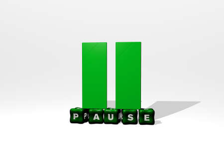 3D graphical image of PAUSE vertically along with text built by metallic cubic letters from the top perspective, excellent for the concept presentation and slideshows. illustration and iconの写真素材