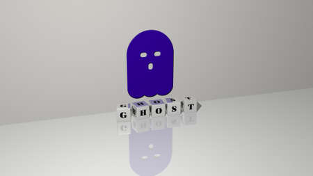 3D illustration of GHOST graphics and text made by metallic dice letters for the related meanings of the concept and presentations. halloween and backgroundの写真素材
