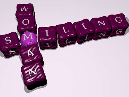 combination of smiling woman built by cubic letters from the top perspective, excellent for the concept presentation. happy and beautifulの写真素材