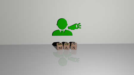 3D illustration of man graphics and text made by metallic dice letters for the related meanings of the concept and presentationsの写真素材