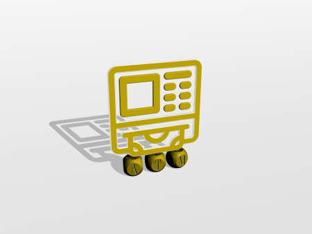 3D illustration of atm graphics and text made by metallic dice letters for the related meanings of the concept and presentations. bank and cardの写真素材