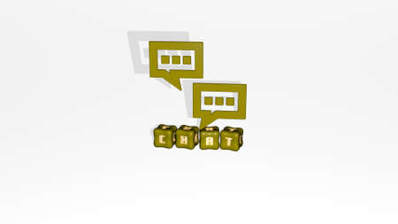 3D illustration of chat graphics and text made by metallic dice letters for the related meanings of the concept and presentations. icon and communicationの写真素材