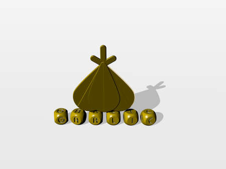 3D illustration of garlic graphics and text made by metallic dice letters for the related meanings of the concept and presentations. background and foodの写真素材