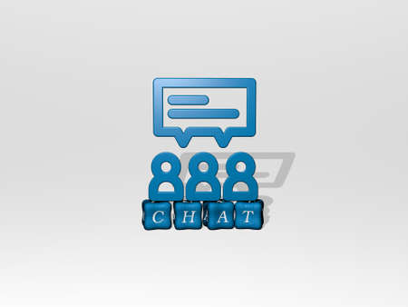 3D graphical image of chat vertically along with text built by metallic cubic letters from the top...