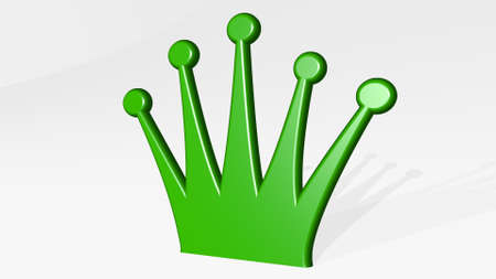 CROWN from a perspective with the shadow. A thick sculpture made of metallic materials of 3D rendering. illustration and backgroundの写真素材