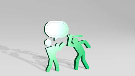 TALKING AGAINST VIOLENCE from a perspective on the wall. A thick sculpture made of metallic...