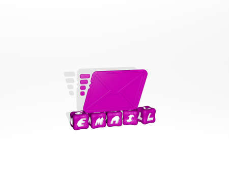 3D illustration of EMAIL graphics and text made by metallic dice letters for the related meanings of...