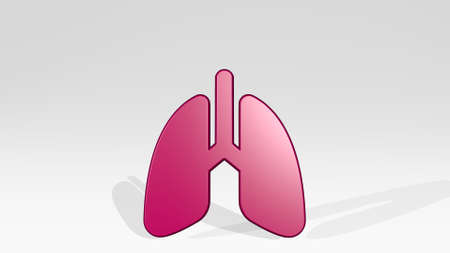 MEDICAL SPECIALTY LUNGS stand with shadow. 3D illustration of metallic sculpture over a white background with mild texture. care and doctorの写真素材