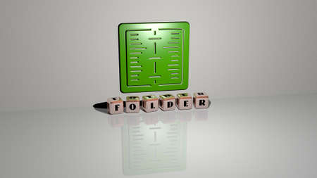 3D illustration of FOLDER graphics and text made by metallic dice letters for the related meanings...
