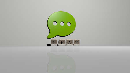 3D illustration of chat graphics and text made by metallic dice letters for the related meanings of the concept and presentations. icon and communicationの写真素材