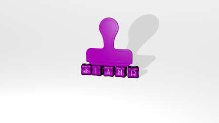 3D illustration of stamp graphics and text made by metallic dice letters for the related meanings of the concept and presentations. grunge and sealの写真素材