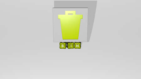 3D graphical image of BIN vertically along with text built by metallic cubic letters from the top perspective, excellent for the concept presentation and slideshows. illustration and garbageの写真素材