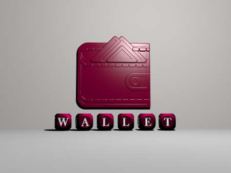 3D illustration of wallet graphics and text made by metallic dice letters for the related meanings of the concept and presentations. money and businessの写真素材