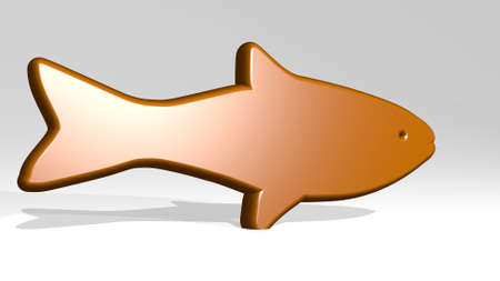 FISH from a perspective with the shadow. A thick sculpture made of metallic materials of 3D rendering. illustration and backgroundの写真素材