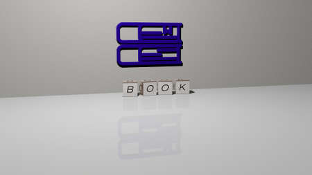 3D graphical image of book vertically along with text built by metallic cubic letters from the top perspective, excellent for the concept presentation and slideshows. illustration and backgroundの写真素材