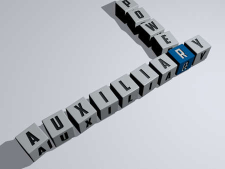 auxiliary power combined by dice letters and color crossing for the related meanings of the concept....