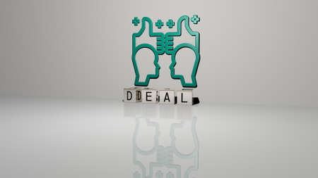3D representation of deal with icon on the wall and text arranged by metallic cubic letters on a...