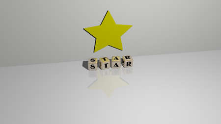 3D graphical image of STAR vertically along with text built by metallic cubic letters from the top perspective, excellent for the concept presentation and slideshows. illustration and backgroundの写真素材