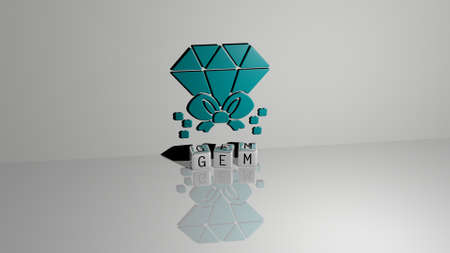 3D representation of GEM with icon on the wall and text arranged by metallic cubic letters on a...