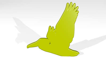 bird from a perspective with the shadow. A thick sculpture made of metallic materials of 3D rendering. animal and illustrationの写真素材