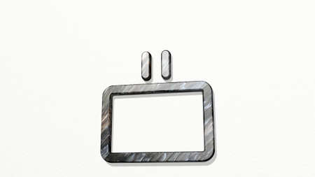 army symbol batallion made by 3D illustration of a shiny metallic sculpture on a wall with light background. military and armedの写真素材