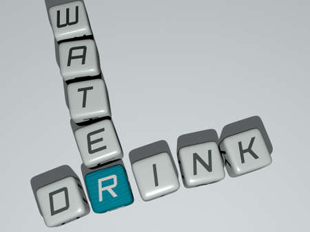 combination of summer: DRINK WATER built by cubic letters from the top perspective, excellent for...