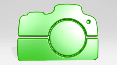 DSLR camera from a perspective with the shadow. A thick sculpture made of metallic materials of 3D rendering. digital and backgroundの写真素材