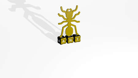 3D illustration of ant graphics and text made by metallic dice letters for the related meanings of the concept and presentations. background and animalの写真素材