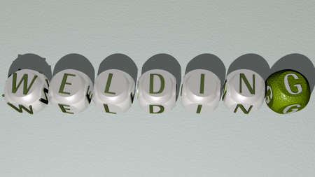 crosswords of welding arranged by cubic letters on a mirror floor, concept meaning and presentation. construction and metalの写真素材