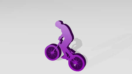 BMX CYCLIST on the wall. 3D illustration of metallic sculpture over a white background with mild texture. bike and bicycleの写真素材