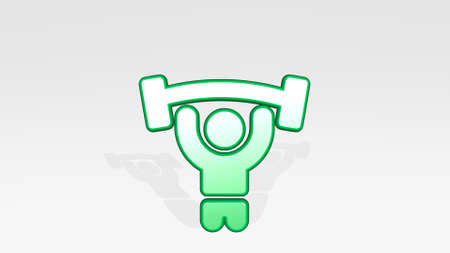WEIGHTLIFTING made by 3D illustration of a shiny metallic sculpture  the shadow on light background. sport and gymの写真素材
