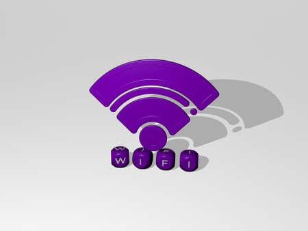 3D illustration of WIFI graphics and text made by metallic dice letters for the related meanings of the concept and presentations. icon and internetの写真素材