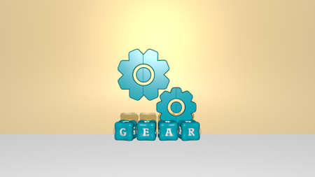 3D illustration of gear graphics and text made by metallic dice letters for the related meanings of the concept and presentations. background and iconの写真素材
