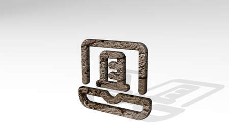 real estate app building laptop made by 3D illustration of a shiny metallic sculpture casting shadow on light background. house and conceptの写真素材