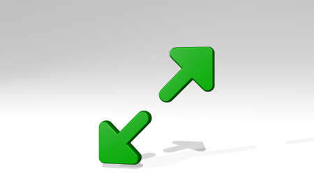 EXPAND stand with shadow. 3D illustration of metallic sculpture over a white background with mild texture. icon and businessの写真素材