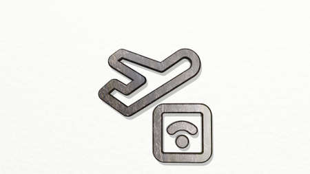 beacon remote plane on the wall. 3D illustration of metallic sculpture over a white background with mild texture. lighthouse and coastの写真素材